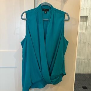 Karen Kane Teal Blue Sleeveless Drape Front Blouse